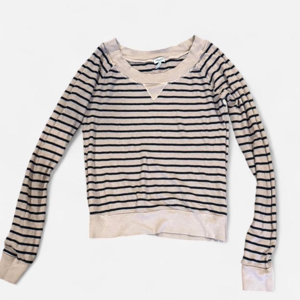 Splendid Tan and Navy Striped Sweater